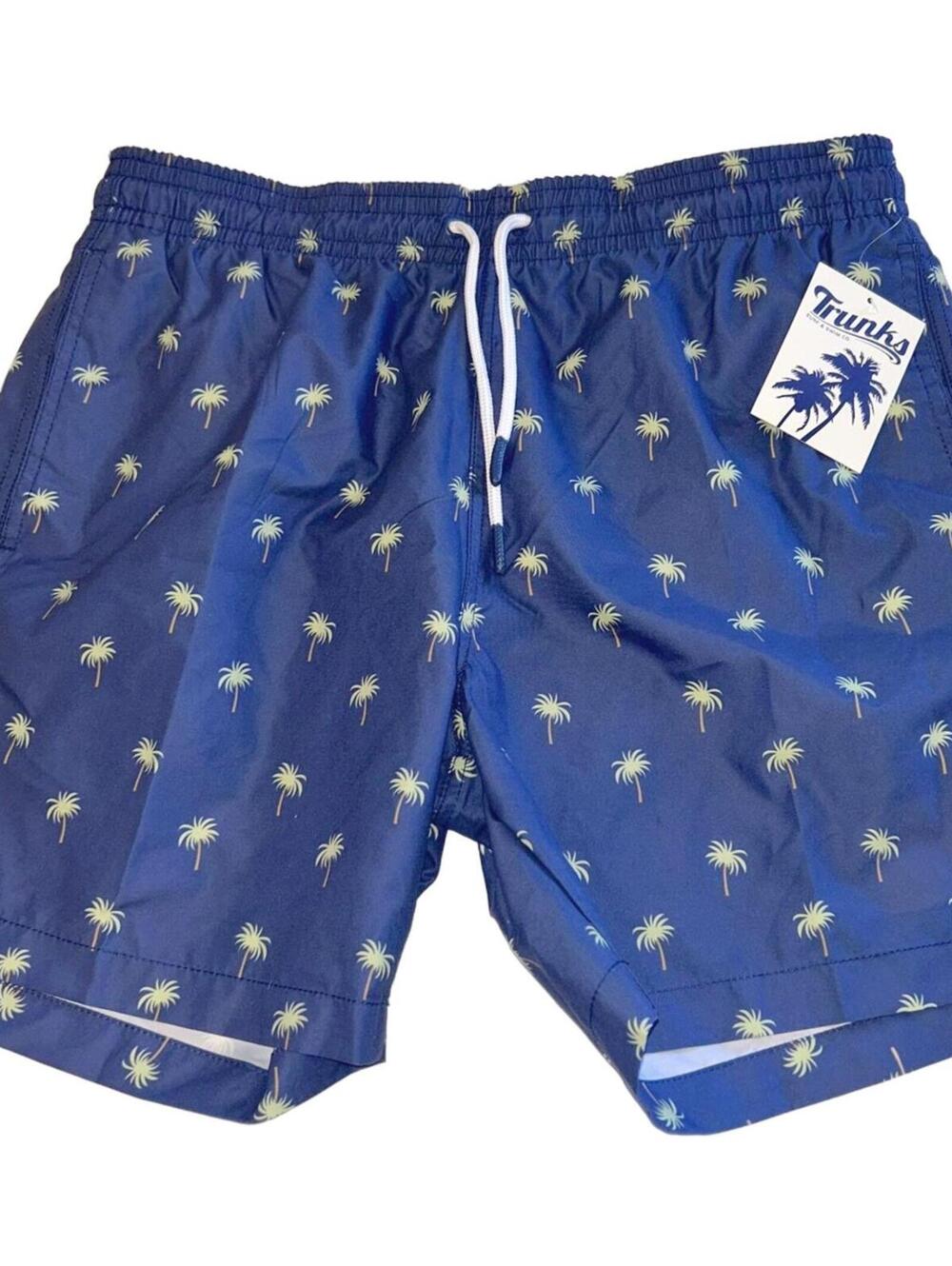 Trunks Surf & Swim Shorts w/ Lining - Navy w/ Palm Trees - Men's L | NWT